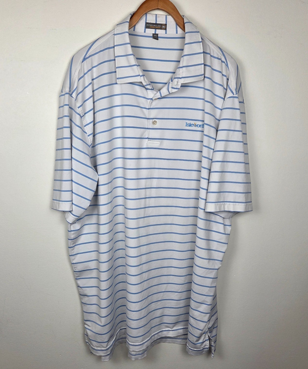 Peter Millar Summer Comfort Isleworth Golf Polo XXL Blue White Striped